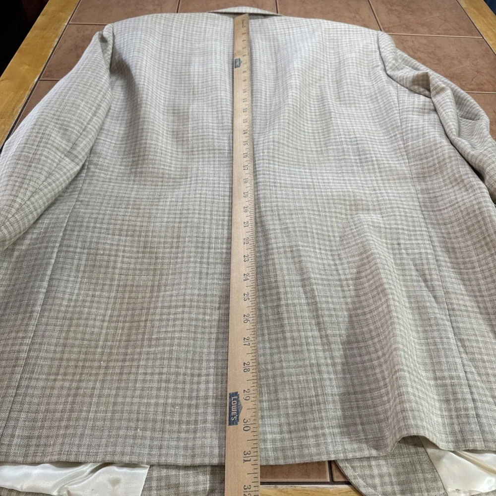 Vtg Kingsridge Beige Plaid Lightweight Sport Coat Blazer Jacket USA Made Sz 44R